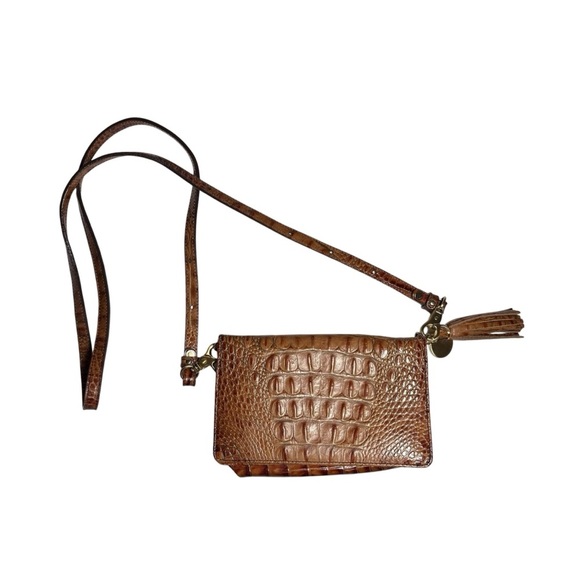 Brahmin Brown Crossbody Bag Crocodile Gold Hardware Satchel Tassel - Picture 1 of 15